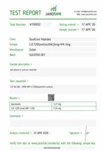 CJC-1295 / Ipamorelin 10mg certificate of analysis, batch SUL0330-001, tested by Janoshik Analytical